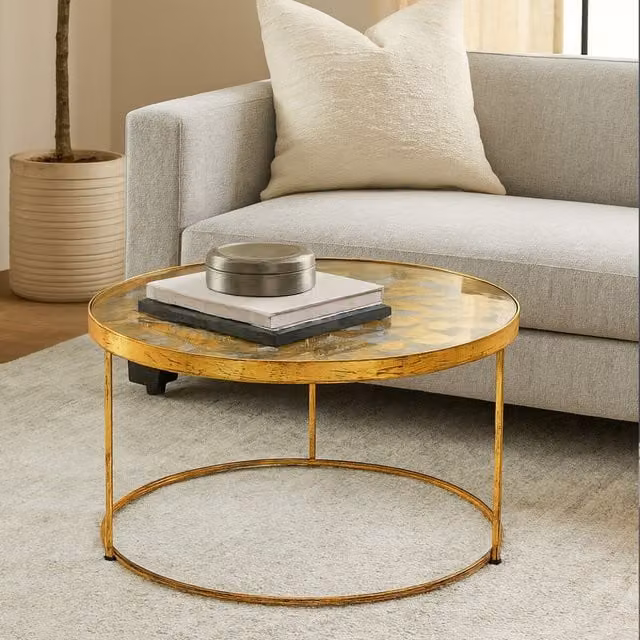 Orsina Butterfly Coffee Table in Gold with Transparent Glass Top, W/D/H: 81 x 81 x 45 cm – 1