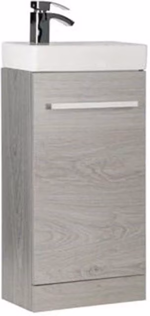 Clifton Silver Oak Light Grey Standing Cloakroom Bathroom Unit with Basin, Width: 40 cm