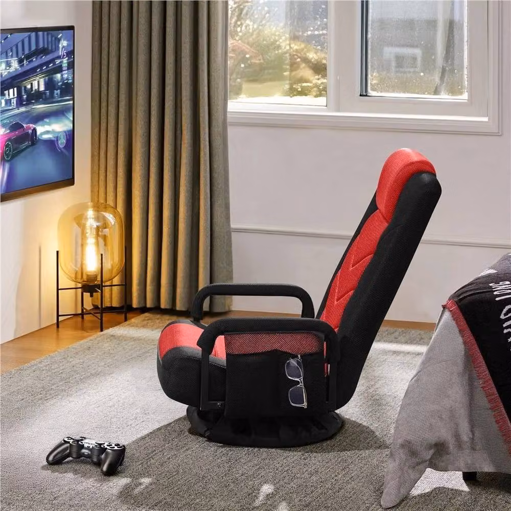 KORVIXA Black and Red Reclining Swivel Floor Gaming Chair with Headrest and Armrests, W/D/H: 100 x 100 x 100 cm – 4