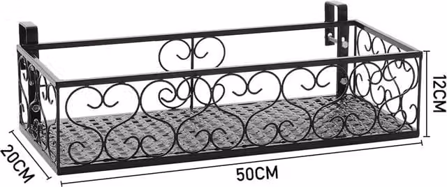 Livingandhome Black Hanging Railing Planter Window Box, Width: 50 cm