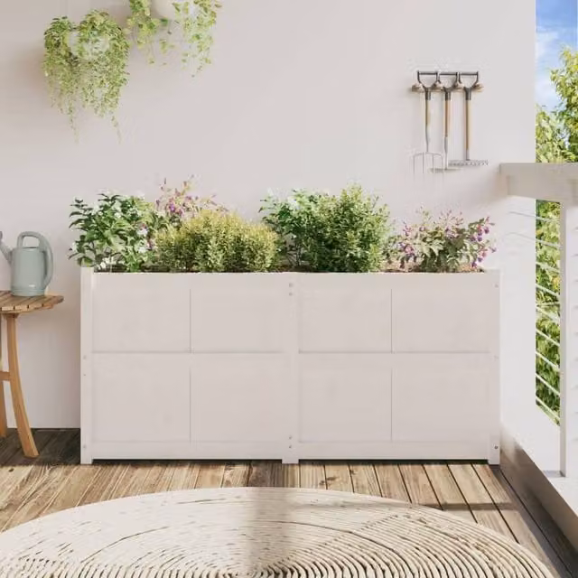 Berkfield Home Beautiful Garden Planter in White Solid Pine Wood, W: 150 cm, D: 50 cm, H: 70 cm – 1
