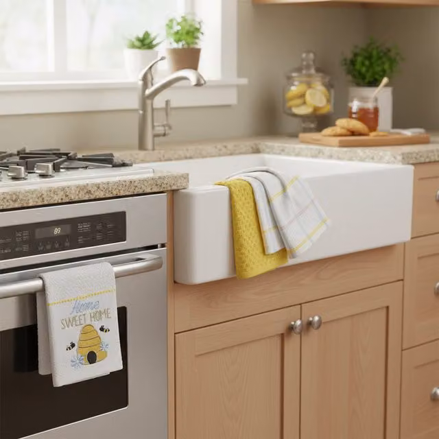 Kitchen Trends Highly Absorbent Home Sweet Home Tea Towel Set, 3 Pack, White