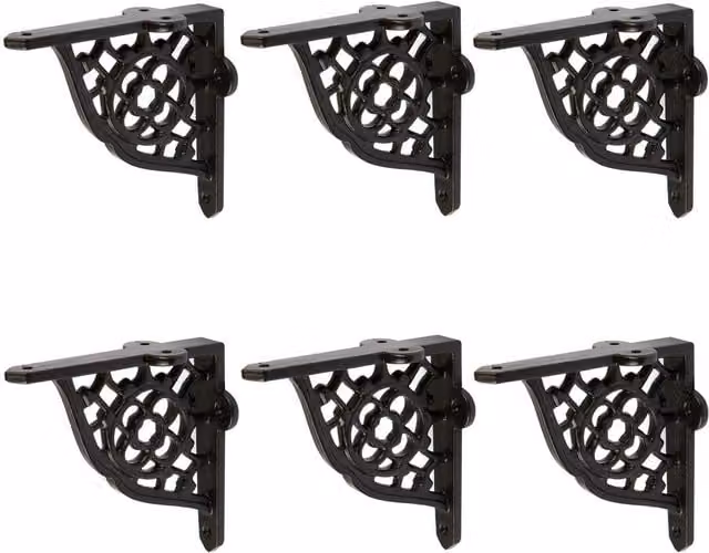 Hammer and Tongs Honeycomb Iron Wall Mounted Shelf Brackets, Matt Black, Pack of 6