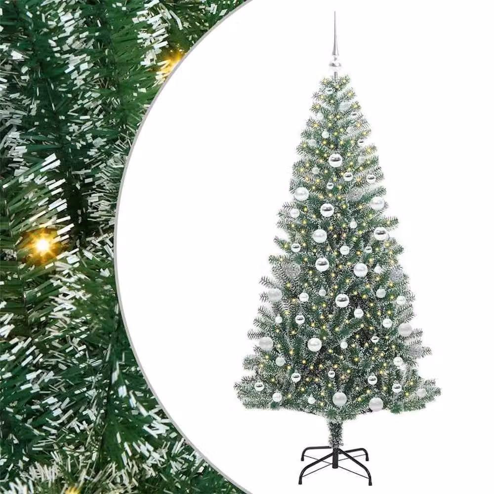 Berkfield Home Snow Flocked Artificial Christmas Tree with LED Lights, Green, Height: 180 cm – 2