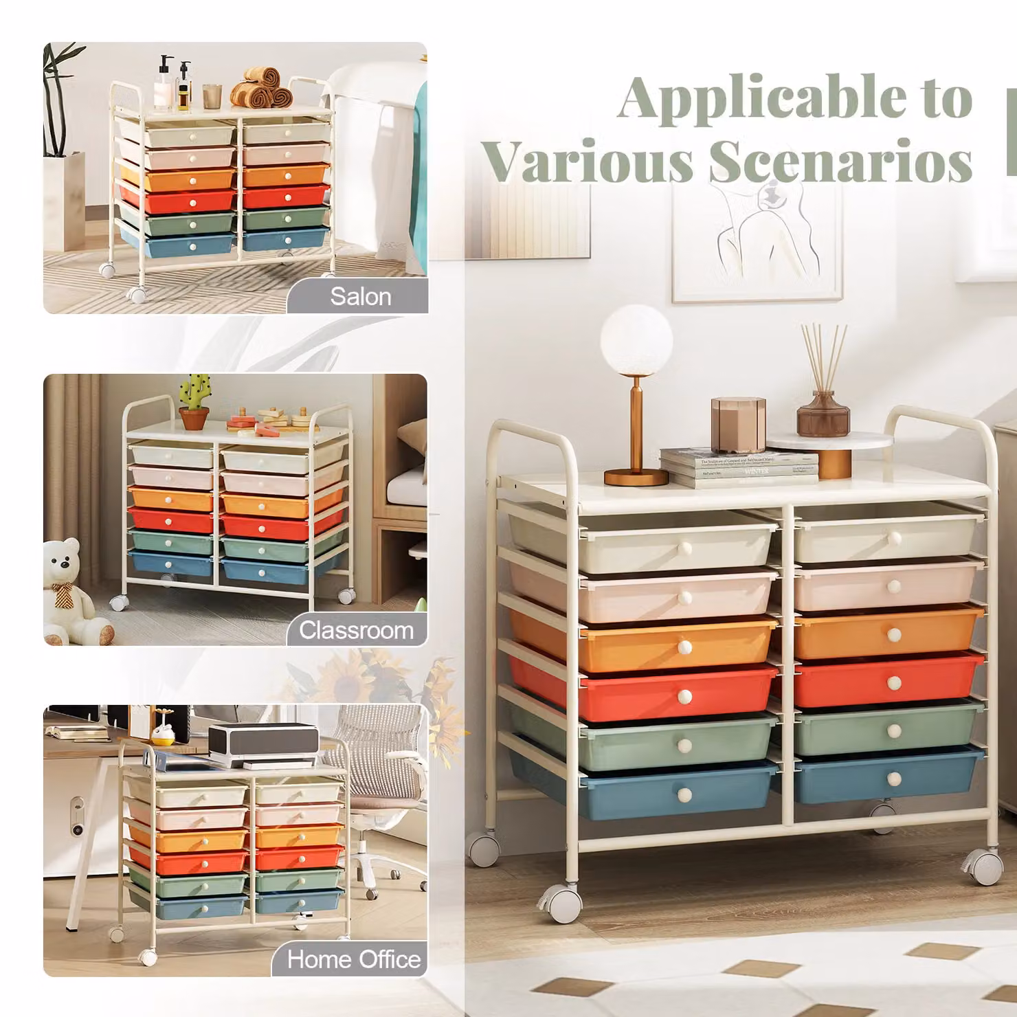 Gymax Multi-Purpose Utility Storage Rolling Cart with 12 Drawers and Handles, Multicolour Metal – 5