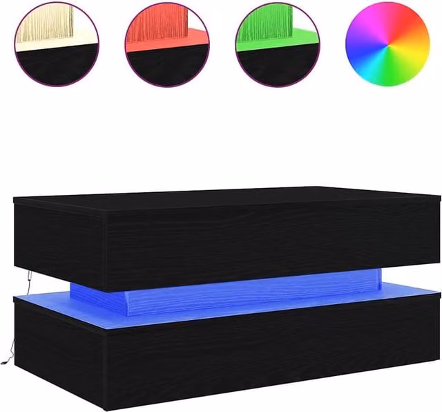 Berkfield Home Modern Black Oak Coffee Table with LED Lights and Lift Mechanism W/D/H: 90 x 50 x 40 cm – 1