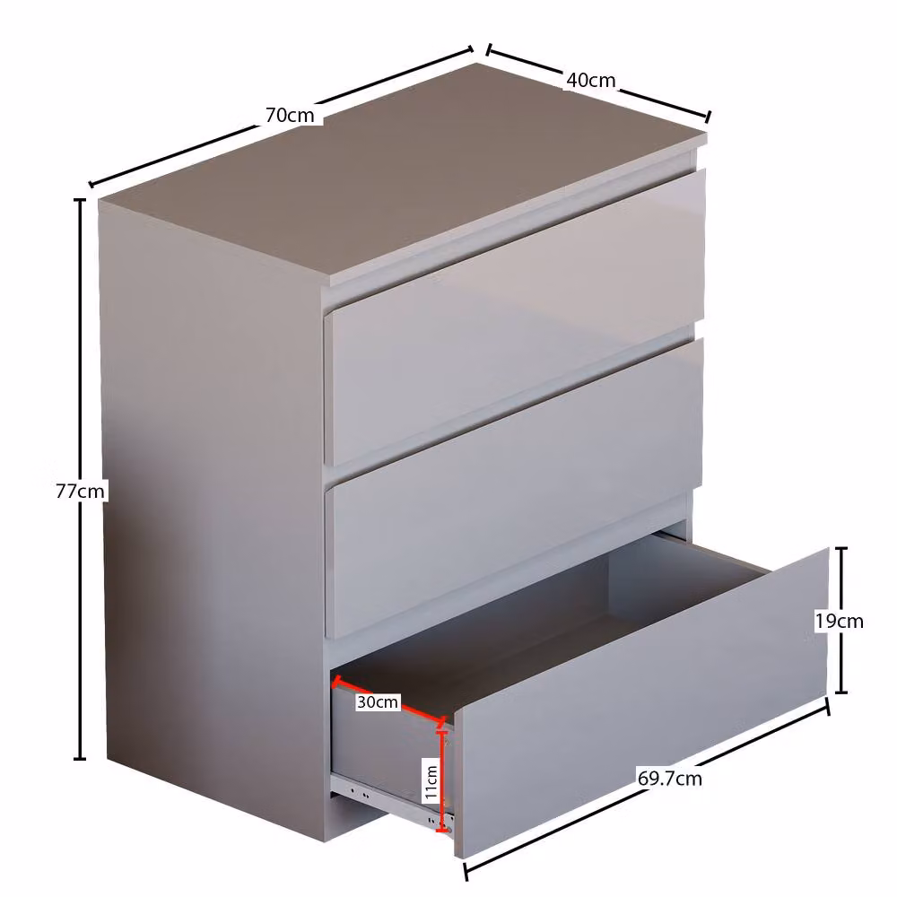 HD Designs Glinton 3 Drawer Chest of Drawers in Grey High Gloss – 2