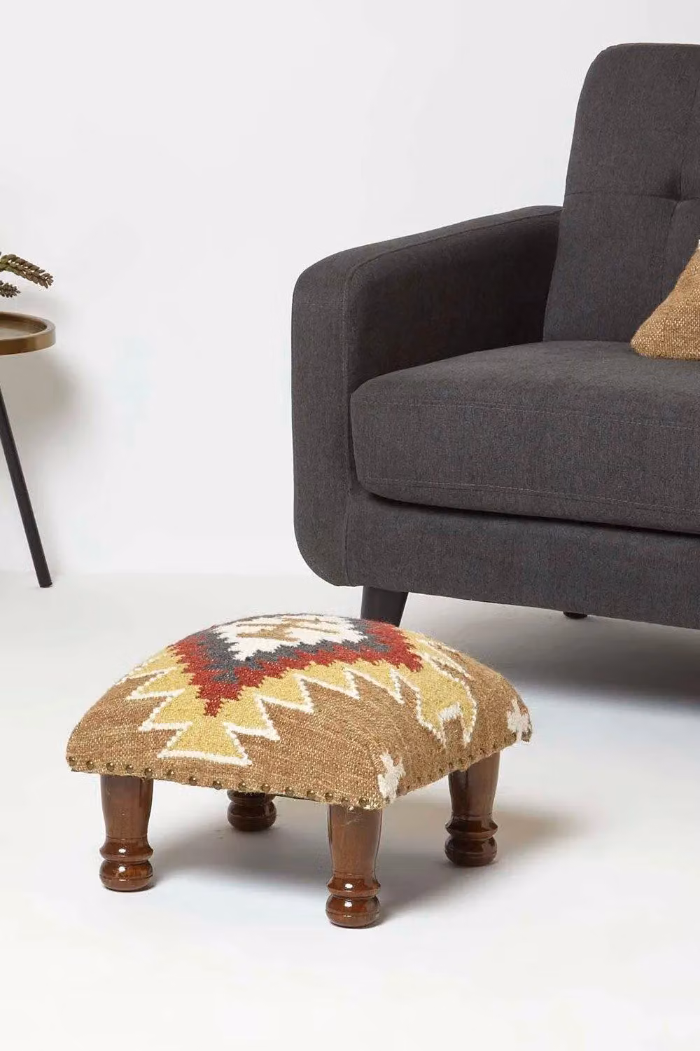 Homescapes Ethnic Geometric Handwoven Kilim Cube Footstool in Brown and Multicolour, W/D/H: 40 x 40 x 40 cm – 2