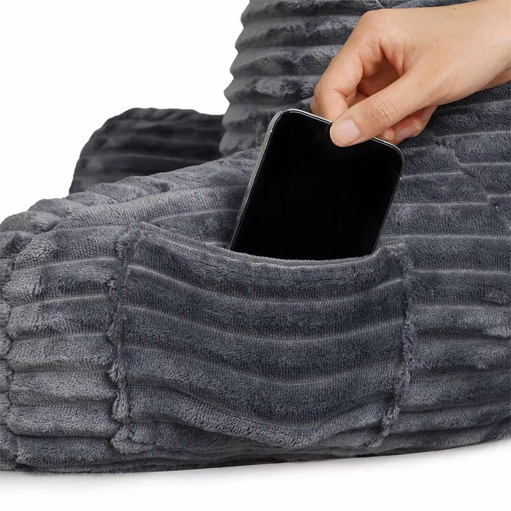 Lavio Grey Corduroy Memory Foam Reading Pillow with Contoured Lumbar Support and Removable Machine Washable Cover – 4