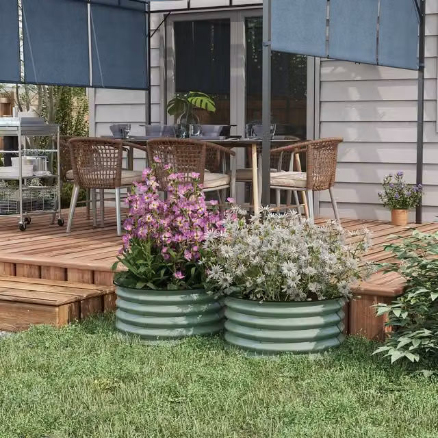 Outsunny Set of 2 Galvanised Steel Raised Garden Bed Planter Boxes in Green
