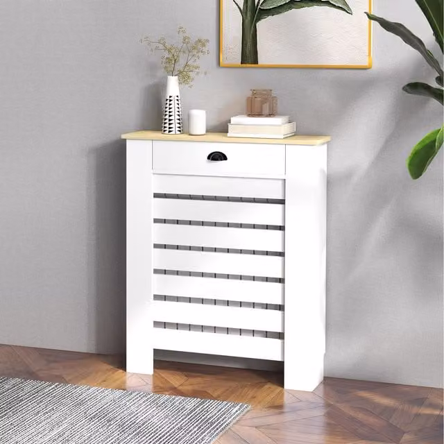 HOMCOM White Radiator Cover with Drawer and Horizontal Slatted Grill, Width: 78 cm