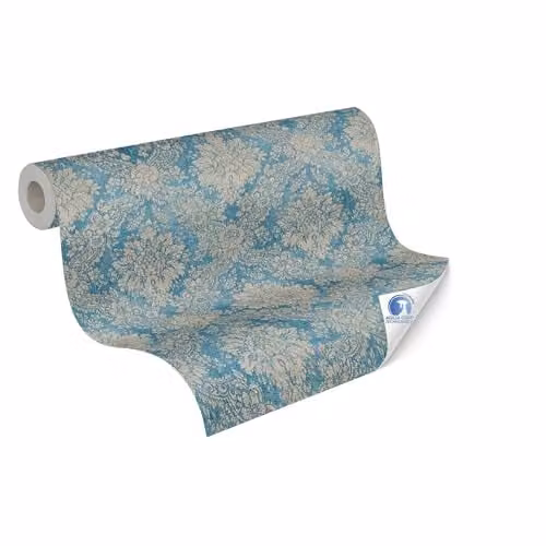 Livingwalls DESIGNDROP Non-Woven Wallpaper with Classic Baroque Ornamental Pattern in Blue and Brown, 10.05 x 0.53 m – 1