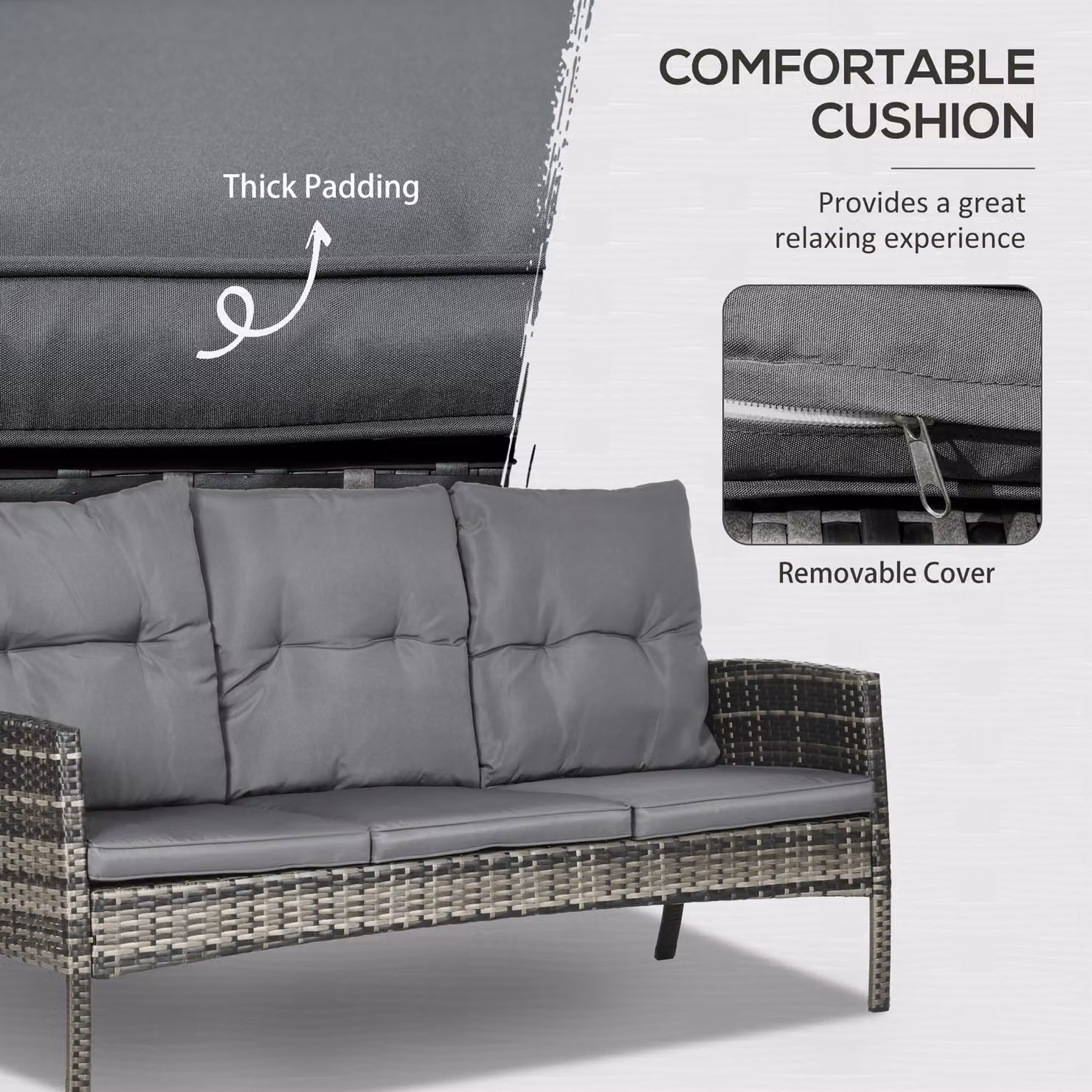 Outsunny 6 Piece Rattan Garden Furniture Set with Cushions in Grey – 4