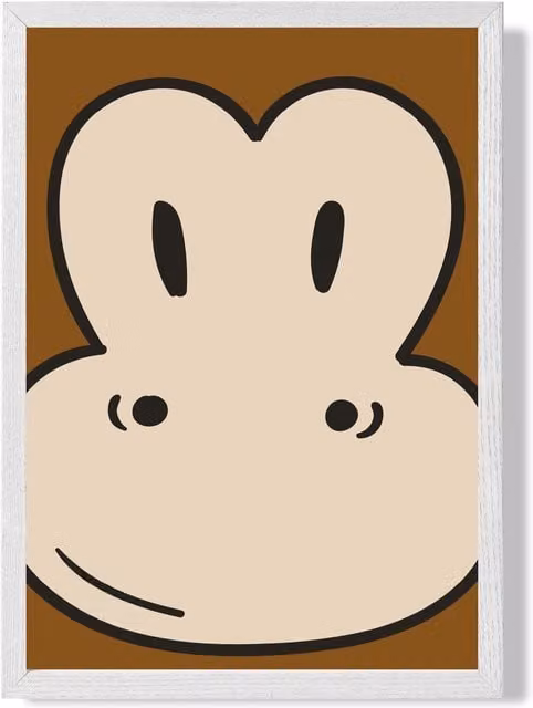 ARTZE Cute Cartoon Style Monkey Face Framed Illustration in Brown and White