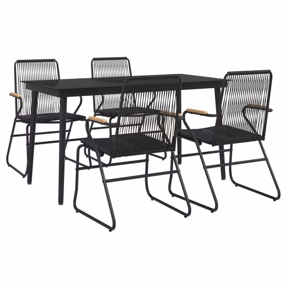 Berkfield Home 5 Piece Black PVC Rattan Garden Dining Set with Glass Top Rectangular Table – 3