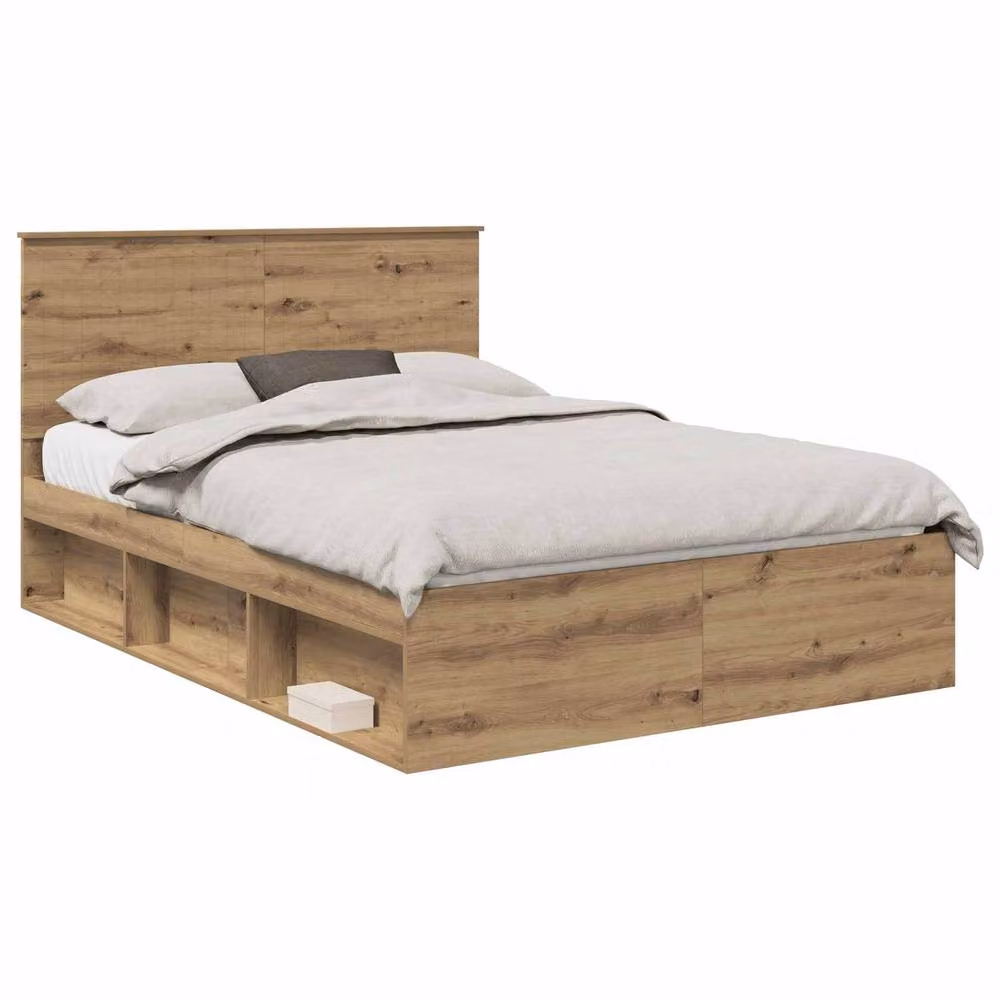 Berkfield Home Artisan Oak Bed Frame in Brown, W/D/H: 140 x 190 cm – 2