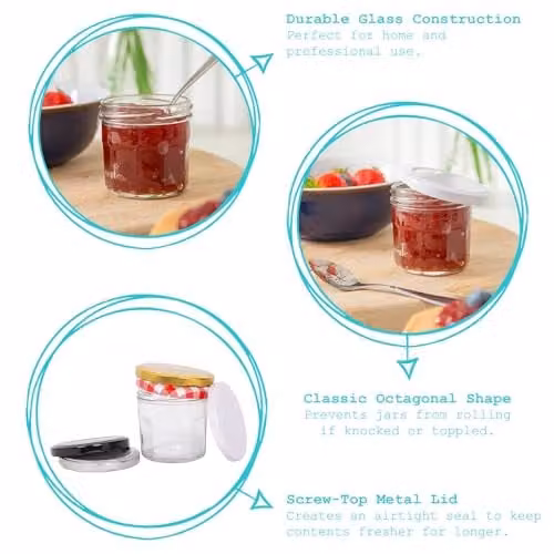 Argon Tableware Glass Jam Jars with Airtight Red Lids, 130ml, Pack of 6