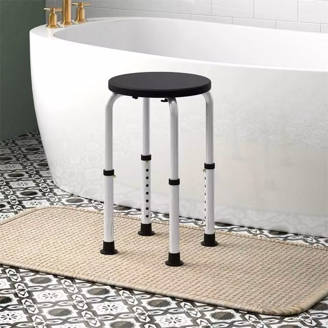 Nordara Height Adjustable Black Shower Seat for Elderly and Disabled with Non-Slip Legs, W/D/H: 32.5 x 32.5 x 54 cm