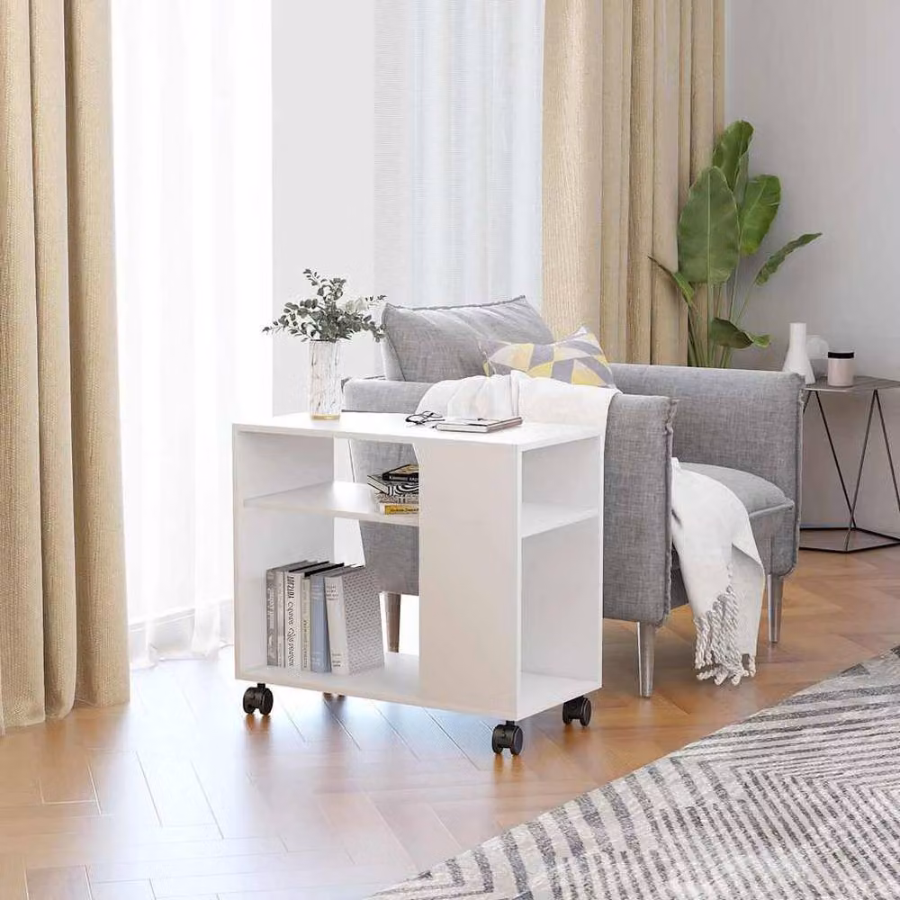 Berkfield Home White Modern Side Table in Composite Wood W/D/H: 70 x 35 x 55 cm – 2