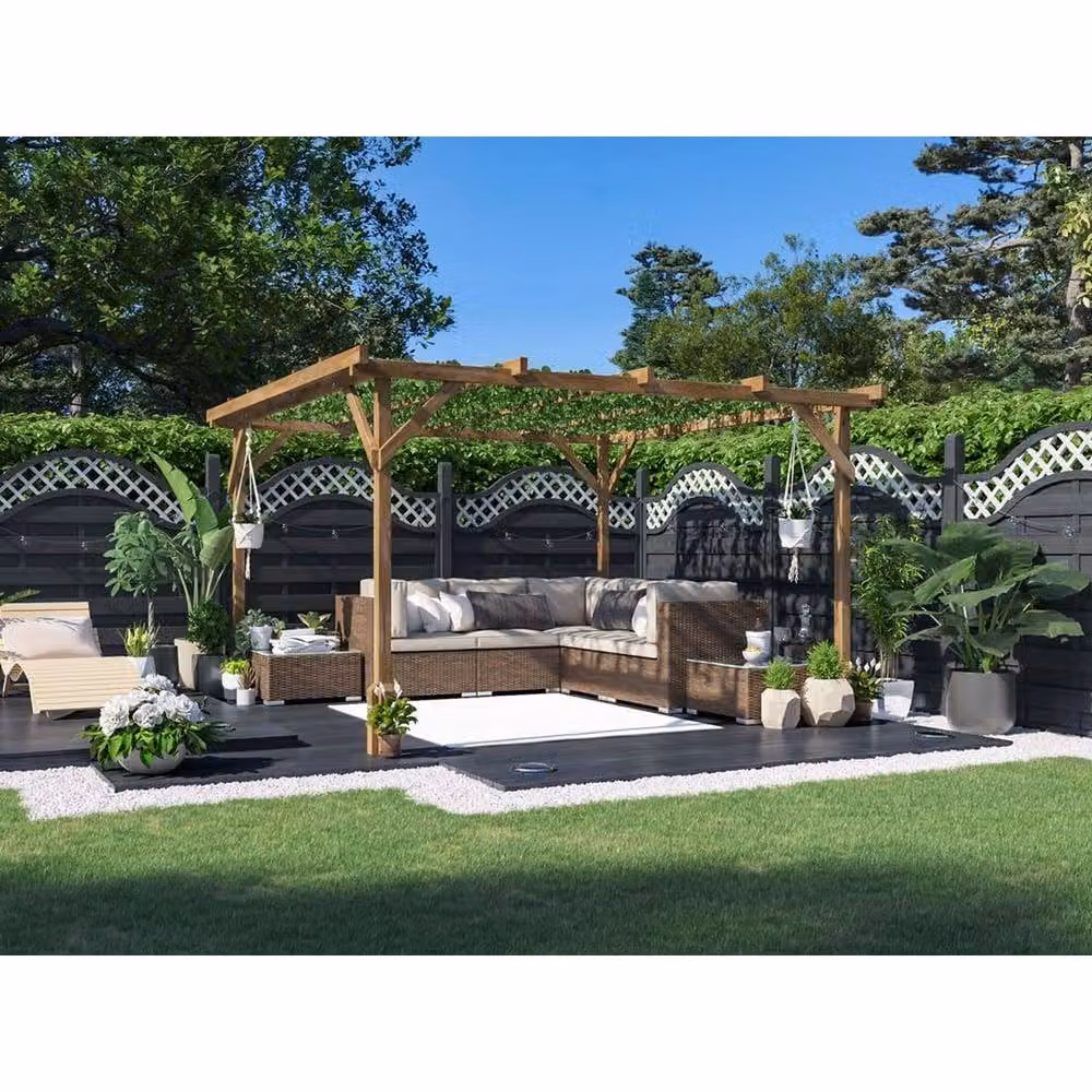 Dunster House Utopia Wooden Garden Pergola and Climbing Plant Frame in Brown, W/D/H: 300 x 300 x 210 cm – 4