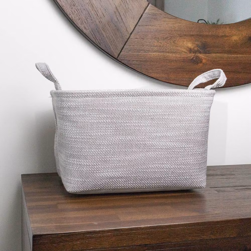 JVL Serena Open Weave Fabric Rectangular Storage Basket with Handles, Grey, W: 34.0 cm, D: 23.0 cm, H: 13.5 cm – 3