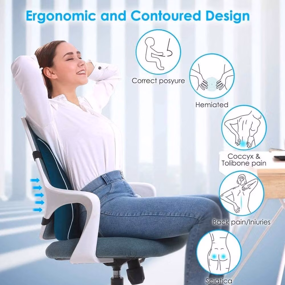 NESTLUNE Black Memory Foam Lumbar Support Cushion with Removable Breathable Cover, W: 100 cm, L: 190 cm – 1