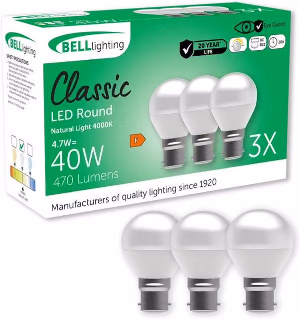 BELL Lighting B22 Dimmable LED Golf Ball Bulb, Cool White, Pack of 6