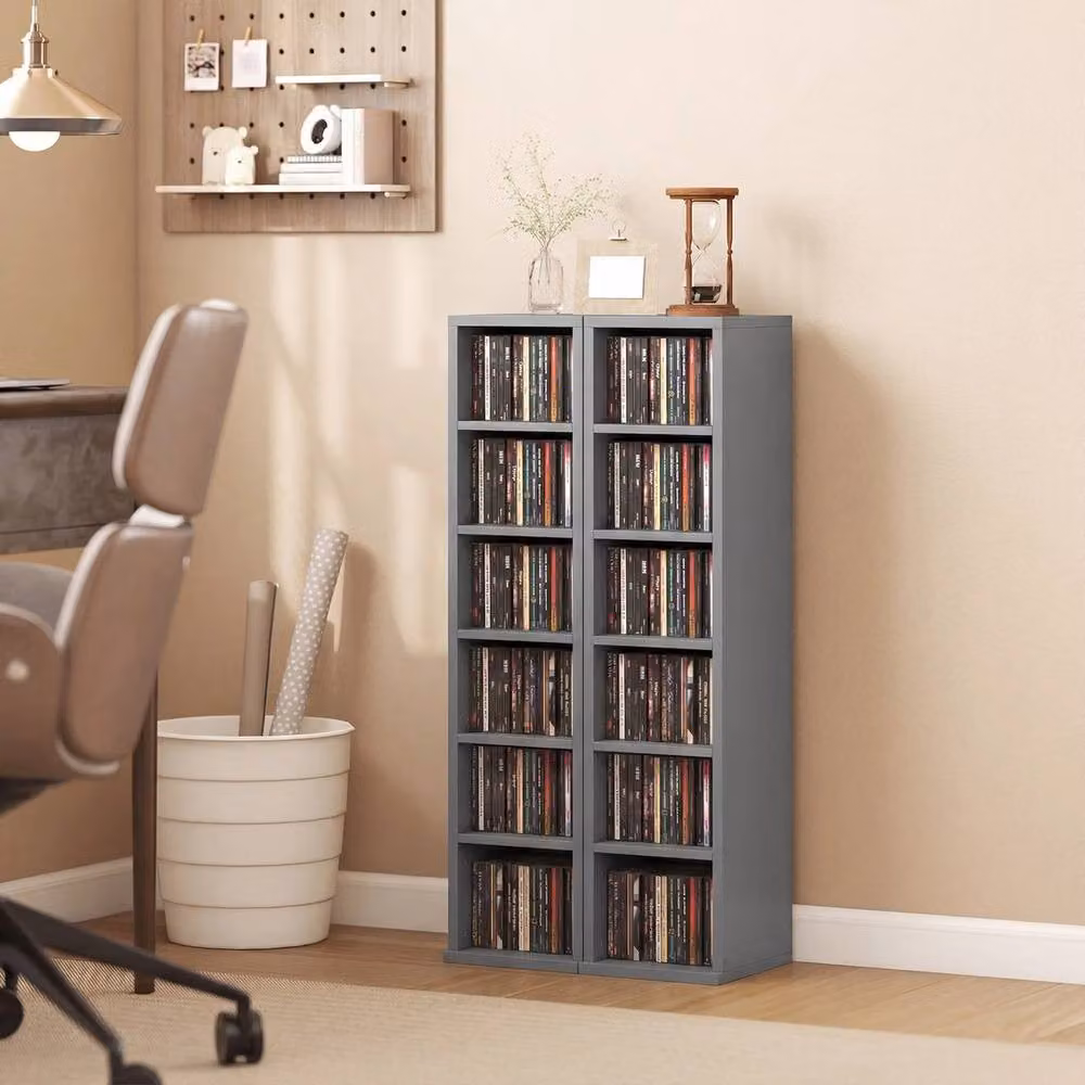 FORGEVIO Set of 2 Grey CD and DVD Storage Units with Adjustable Shelves – 3