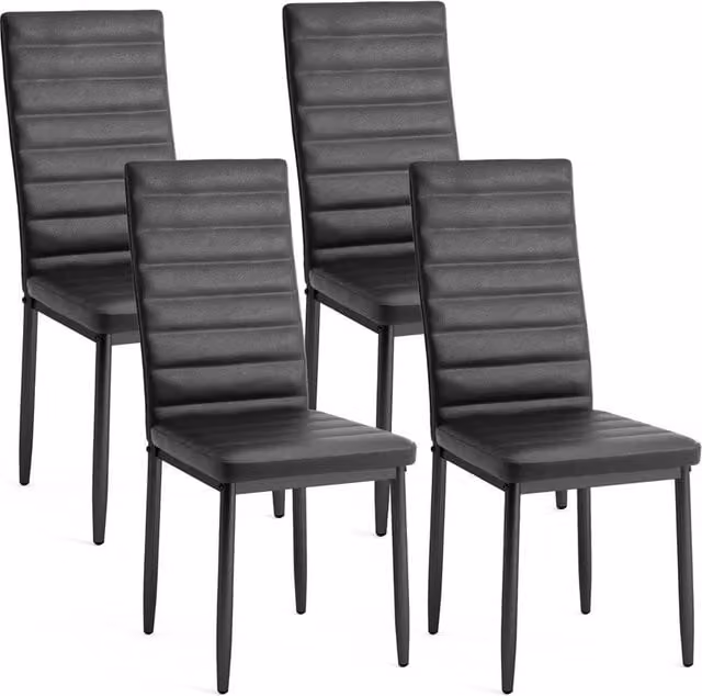 Nordara Set of 4 Modern Black Synthetic Leather and Metal Dining Chairs