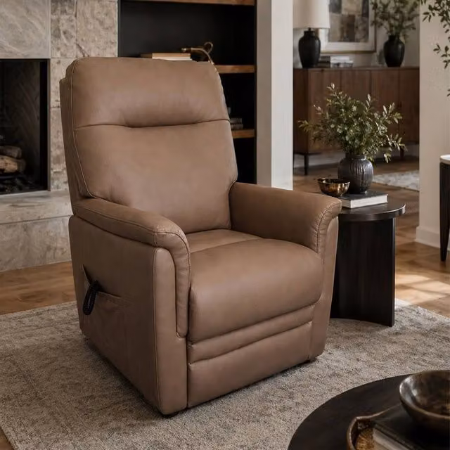 Aspire Dual Motor Power Riser Recliner Armchair in Brown Tan Synthetic Leather – 1