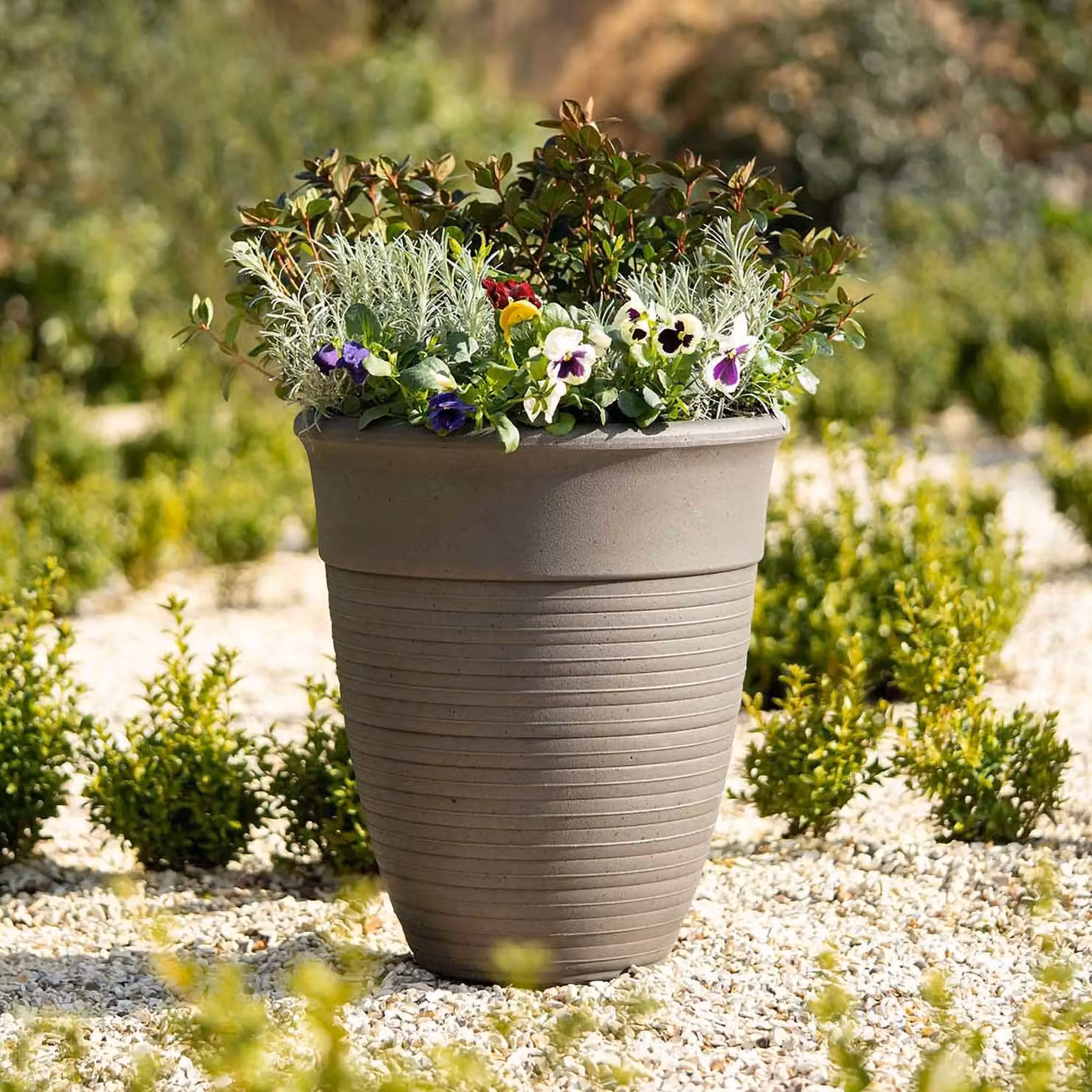 Primrose Grey Stone Effect Round Tall Outdoor Patio Planter Tub, Diameter: 48 cm – 4
