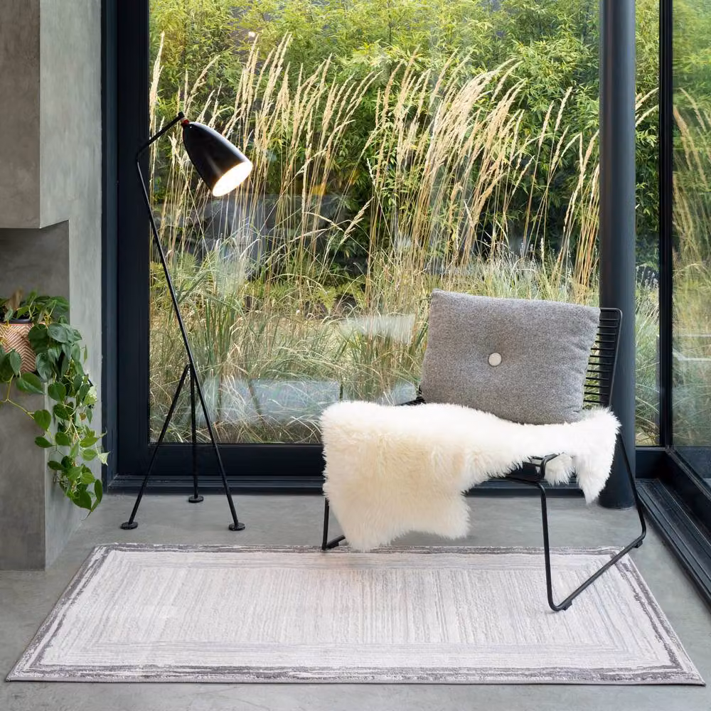Kukoon Grey Border Beige Abstract Modern Woven Living Room Area Rug W/D: 240 x 330 cm – 4