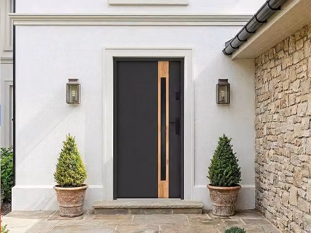 Vente-unique Modern Steel and Stainless Steel Front Door with Smoked Glass Insert, Grey, H: 207 cm, W: 100 cm – 1