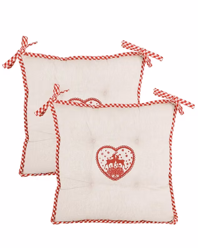 Dibor Set of 2 Red and White Gingham Stag Reversible Indoor Outdoor Chair Seat Pads, W/D/H: 40 x 40 x 40 cm – 2