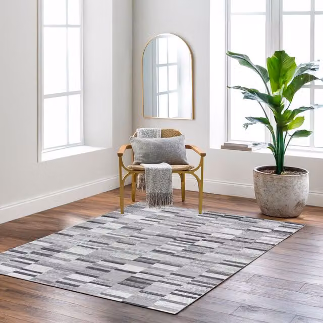 Livabliss Monte Carlo Geometric Graphic Rug in Black, White and Grey, W: 160 cm, L: 220 cm