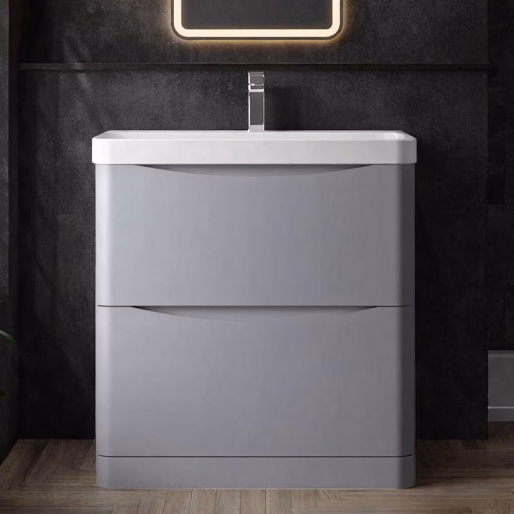 Balterley Grey Floor Standing 2 Drawer Bathroom Vanity with Ceramic Basin, Width: 80 cm – 4