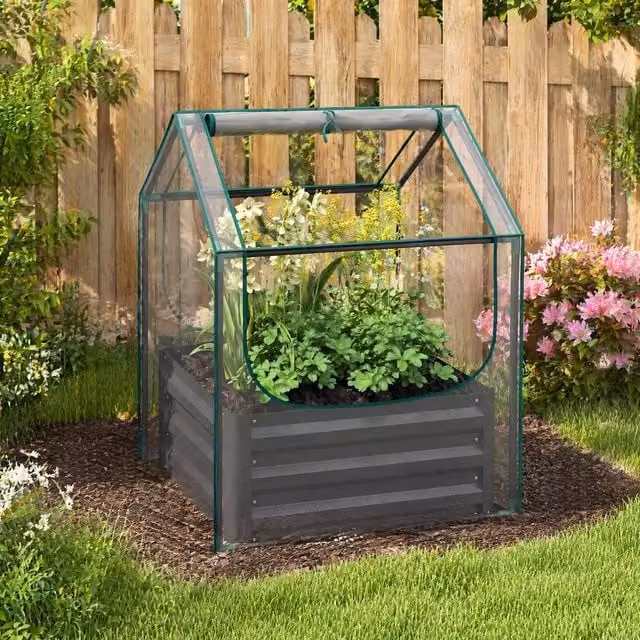 STILVORA Raised Planter Bed with Transparent Cover, W/D/H: 70 x 70 x 90 cm