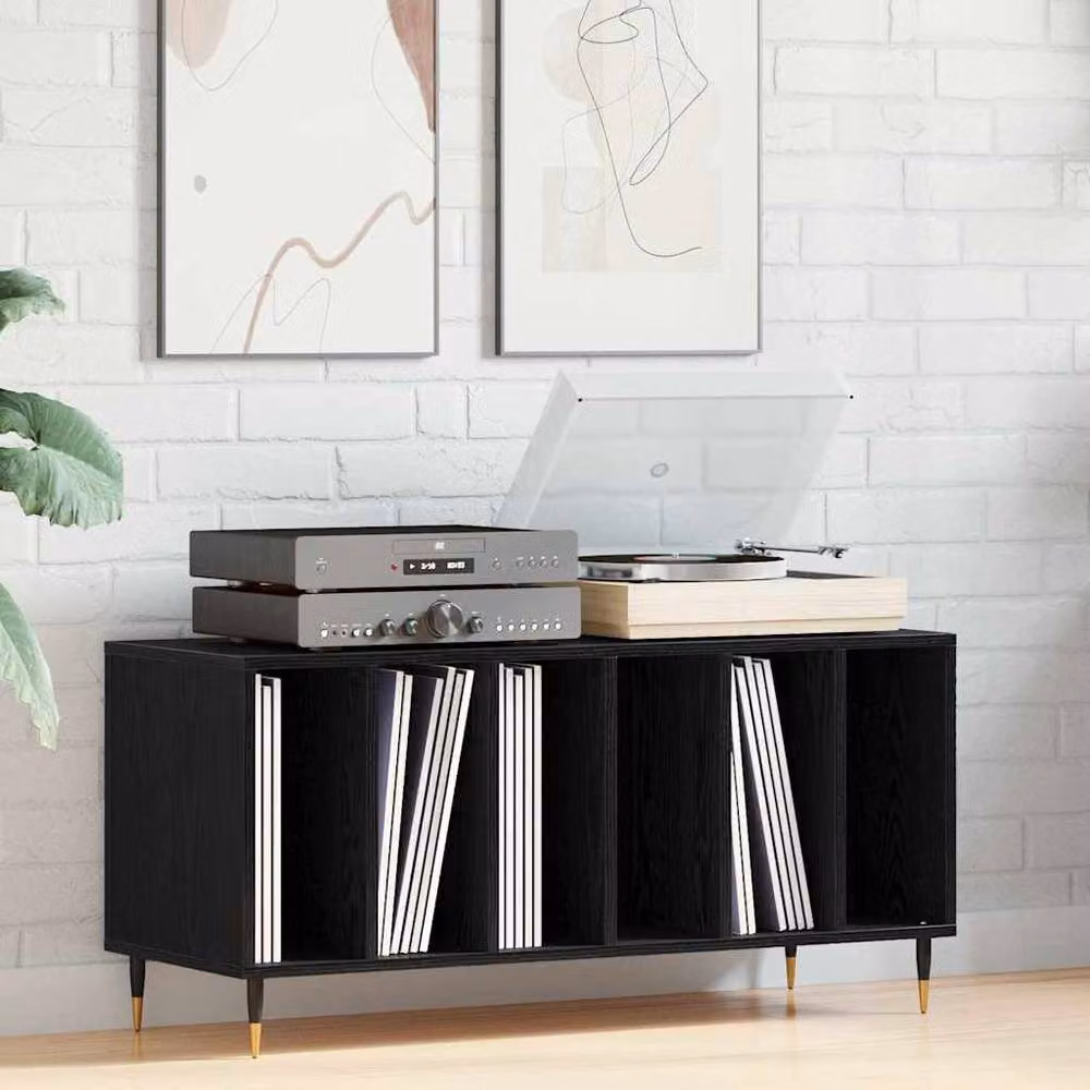 Berkfield Home Modern Black Oak Record Cabinet, W/D/H: 100 x 38 x 48 cm – 2