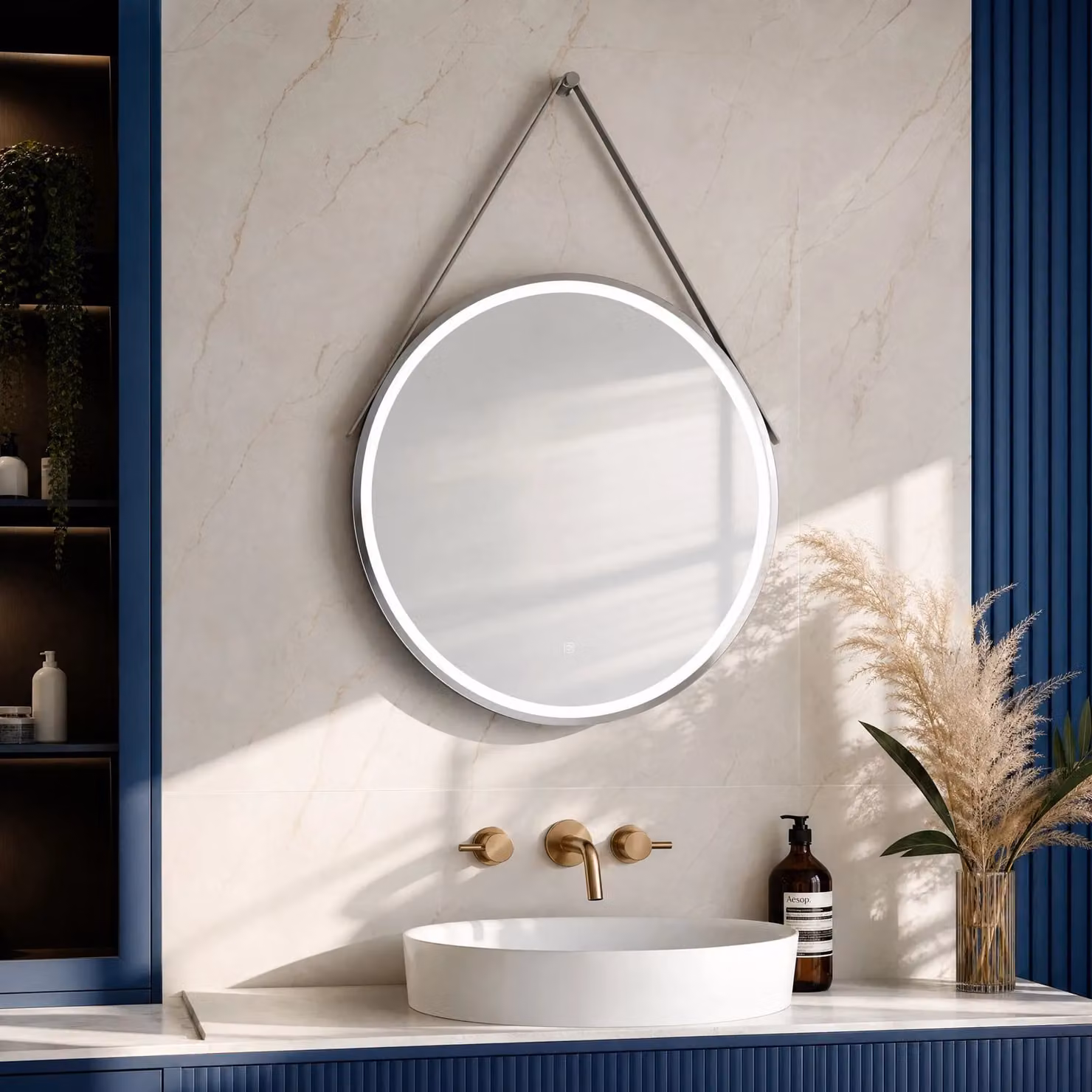 Balterley Round LED Bathroom Mirror with Demister and Strap, Silver/Grey, W: 80 cm, H: 80 cm – 4