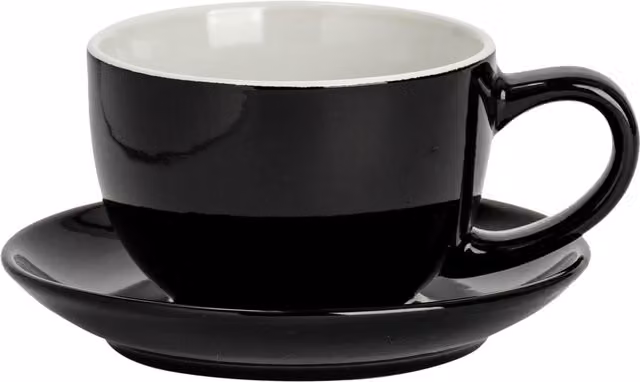 Argon Tableware Black Stoneware Cappuccino Cup and Saucer Set, 250ml – 6