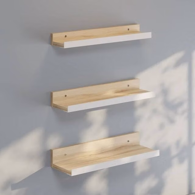 KORVIXA 3-Piece Oak Wall Mounted Floating Shelves in Light Oak Brown – 1