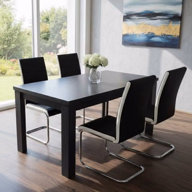 Kosy Koala Arrow Charcoal Dining Table Set with 4 Dark Grey Faux Leather Chairs – 1
