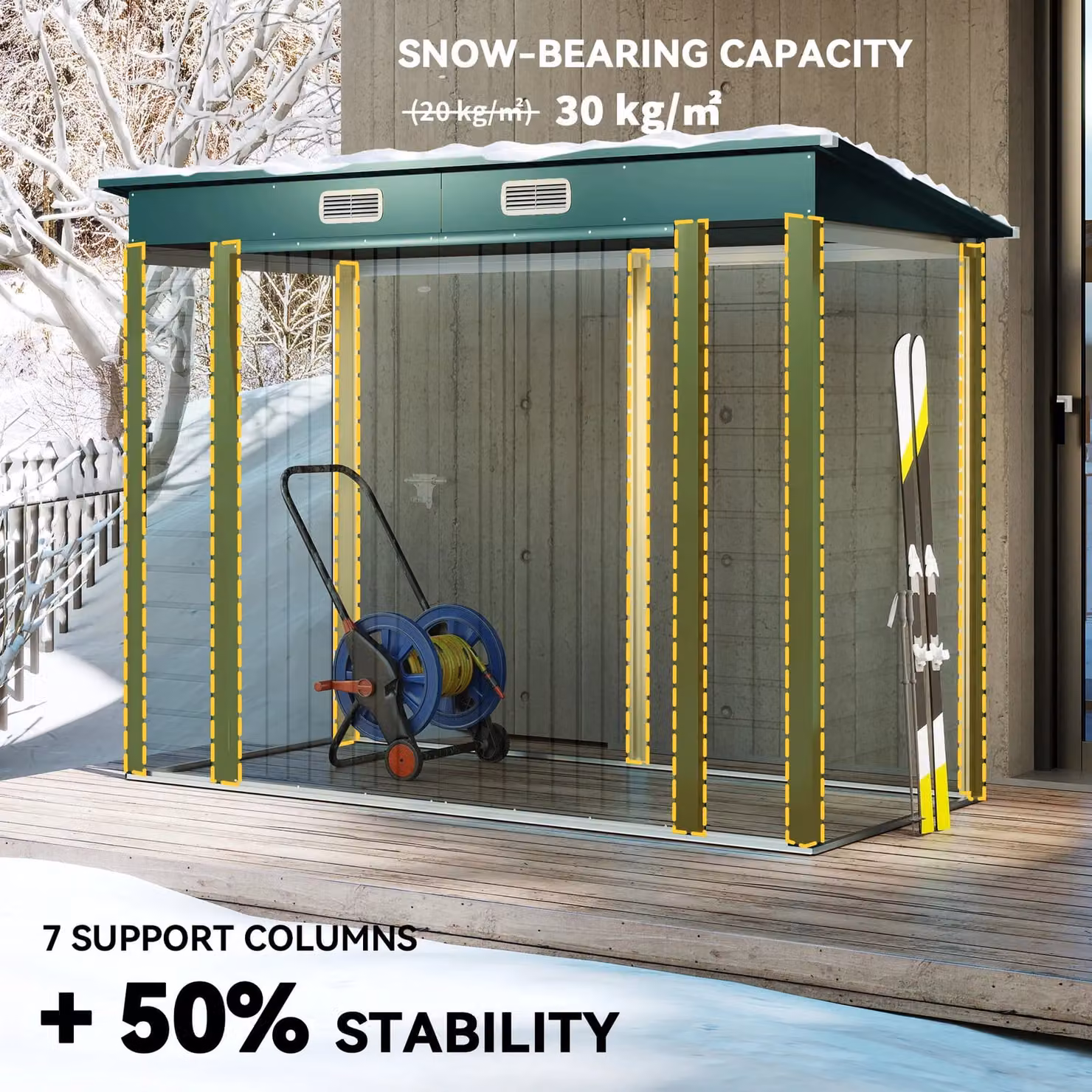 OUTSUNNY Green Galvanised Steel Metal Garden Storage Shed with Double Doors and 2 Vents – 4