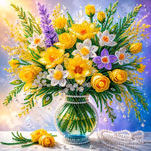Syntego Spring Flowers in Glass Vase 5D DIY Diamond Painting Kit, Multicolour