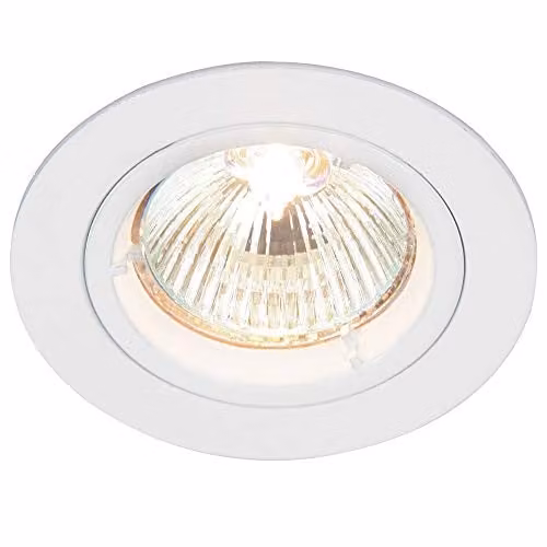 Loops Fixed Round Recess Ceiling Down Light in White with Transparent Cover, Flush Mount LED Compatible Spotlight