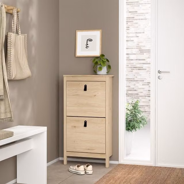 Furniture To Go Barcelona Shoe Cabinet with 2 Flap Doors in Jackson Hickory Oak