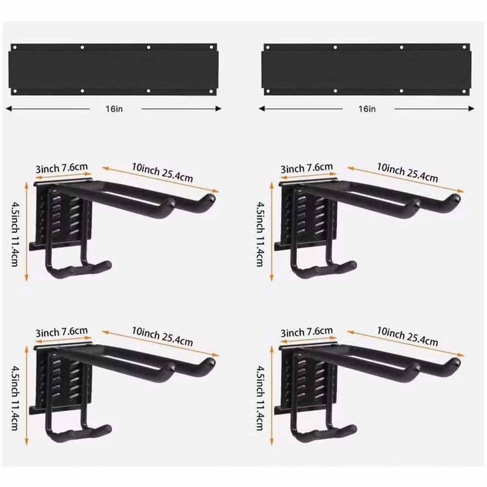 SPETLEK 2x Wall Mounted Tool Rack Organiser with Long Hooks in Black, H x W: 2000 x 1000 mm – 4