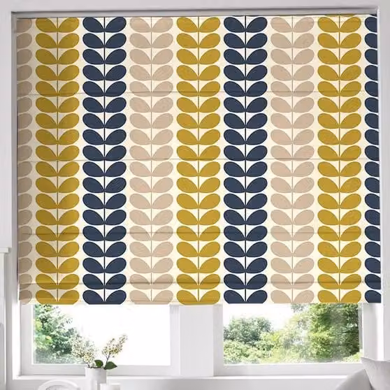 Orla Kiely Trio Stem Made to Measure Blackout Roman Blind in Blue and Yellow Floral Design