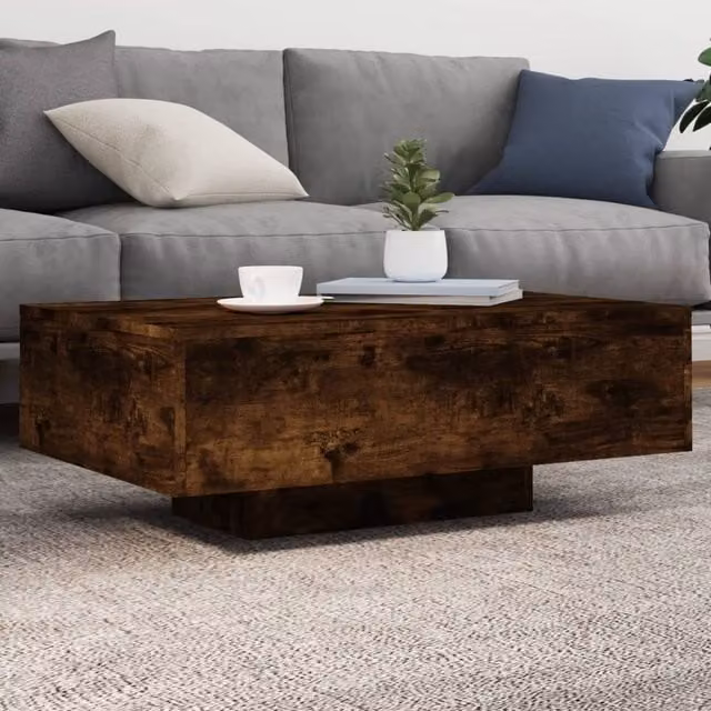 Berkfield Home Modern Coffee Table with LED Lights in Smoked Oak Brown, W: 85 cm, D: 55 cm, H: 31 cm
