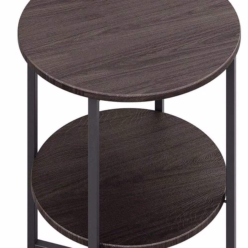 KORVIXA Small Round Wood and Metal Sofa Side Table in Brown, H 47 cm x W 40 cm x D 40 cm – 3